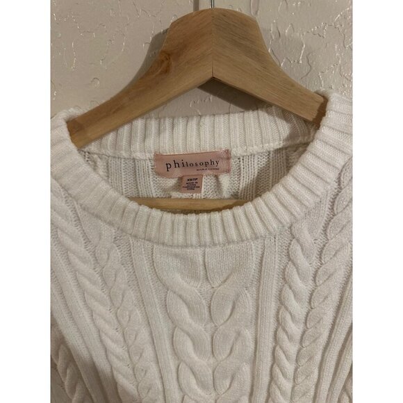 Philosophy Ivory Crewneck Winter Cable Knit Fisherman Sweater - Picture 6 of 8
